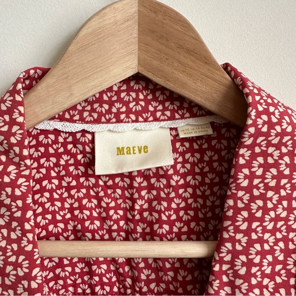 Maeve flowy boho red button down crop blouse with a tie detail at front- 10 - Picture 3 of 6